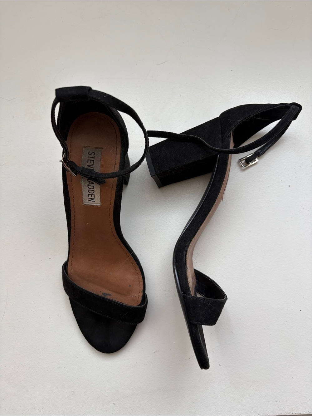 Steve Madden Black Suede Ankle Strap Heels